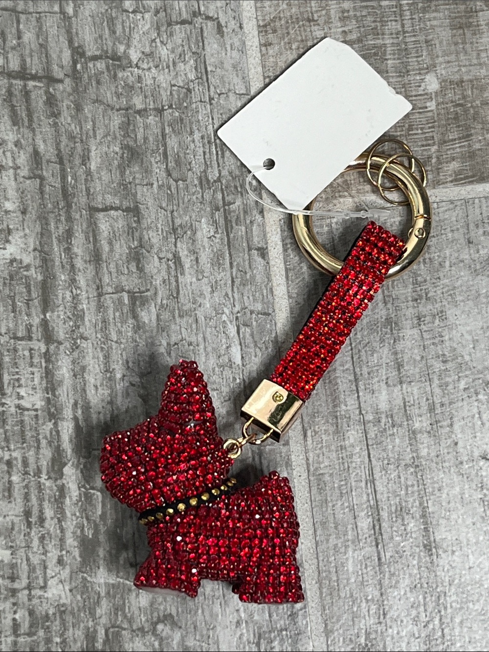 Red Crystal Scottie Dog Keychain Wristlet - Women Accessories